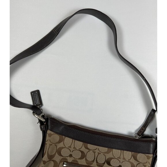 Coach Women Medium Signature Monogram Canvas Leather Trim Shoulder Bag Brown - Picture 3 of 7